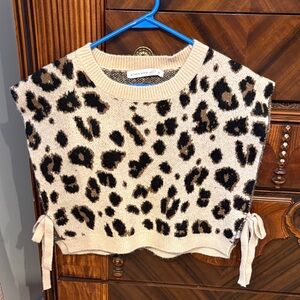 Altar'd State Leopard Print Cropped  Sweater Vest Tie Side. Cropped length